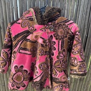 Pink and Brown Floral Patterned Coat